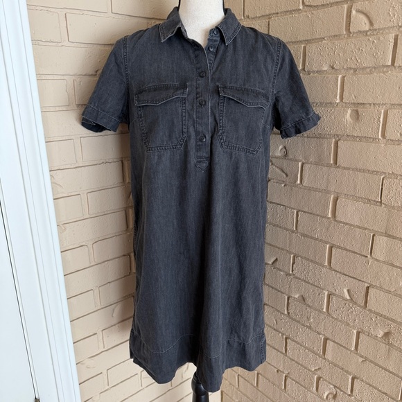 Madewell Denim Short-Sleeve Popover Shirtdress in Charcoal Beach Casual Small S - Picture 2 of 8